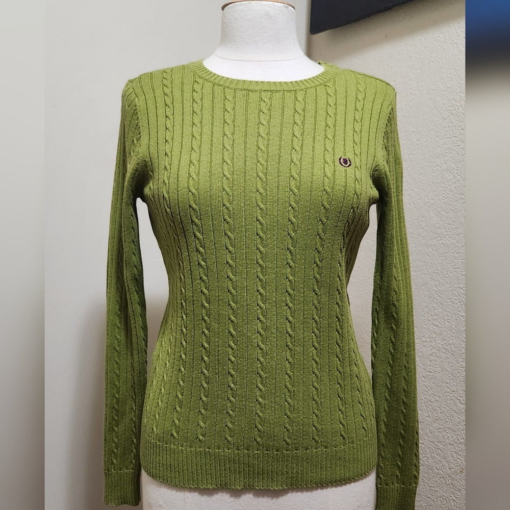 IZOD Cable Knit Sweater  Green Long Sleeve Woman S
